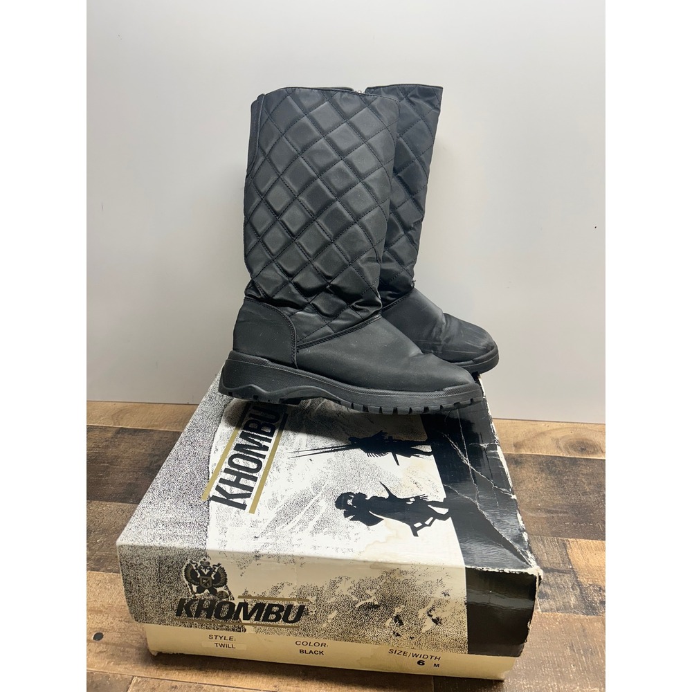Khombu Quilted Tall Winter Snow Boots Black Women's Size 6 Insulated